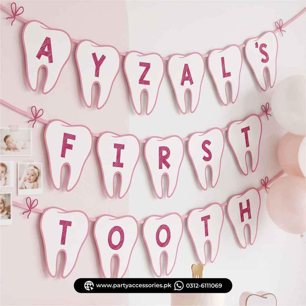 First tooth girl customized name bunting banner