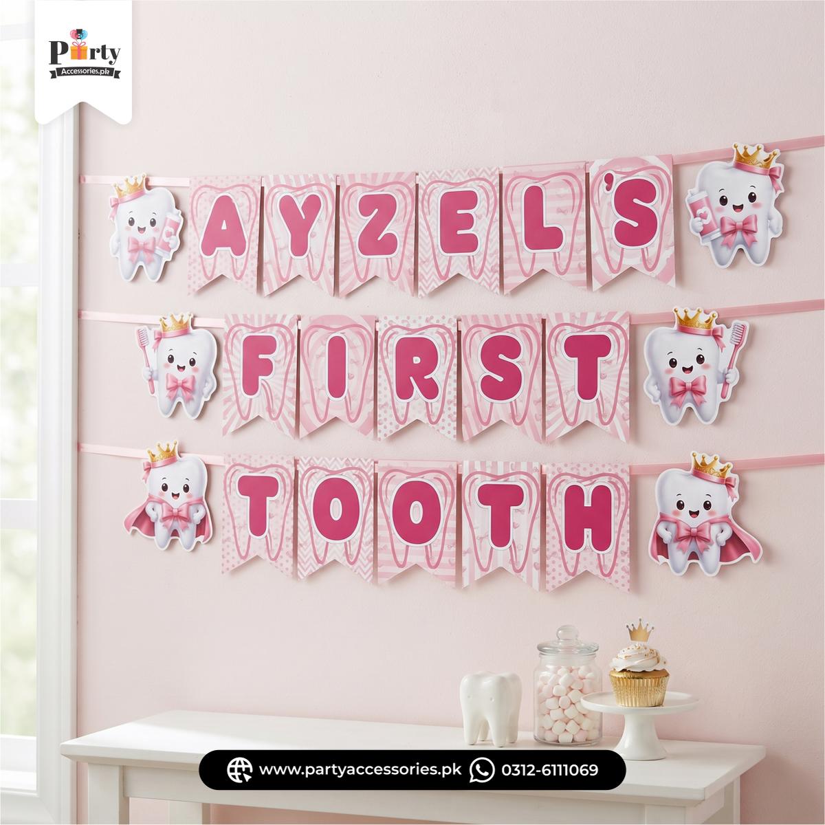 Customized Name Bunting Banner in First Tooth Girl Party Decoration