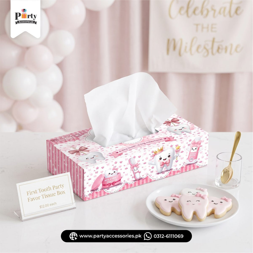 First tooth party tissue box for table decorations