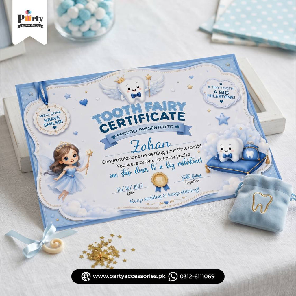 First tooth Fairy party certificate Customized for boy