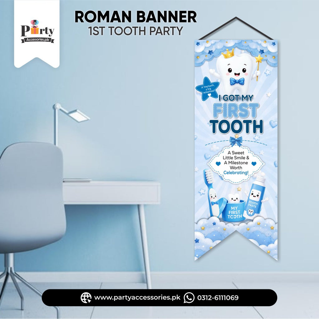 First Tooth Boy Roman Wall Hanging Banner – Party Decoration