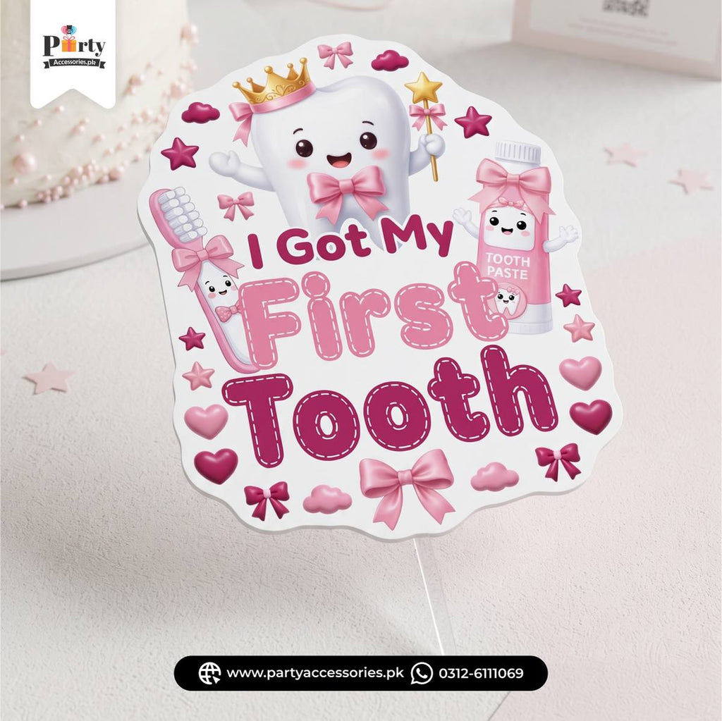 i got my first tooth cake topper for first tooth girl party cake decoration