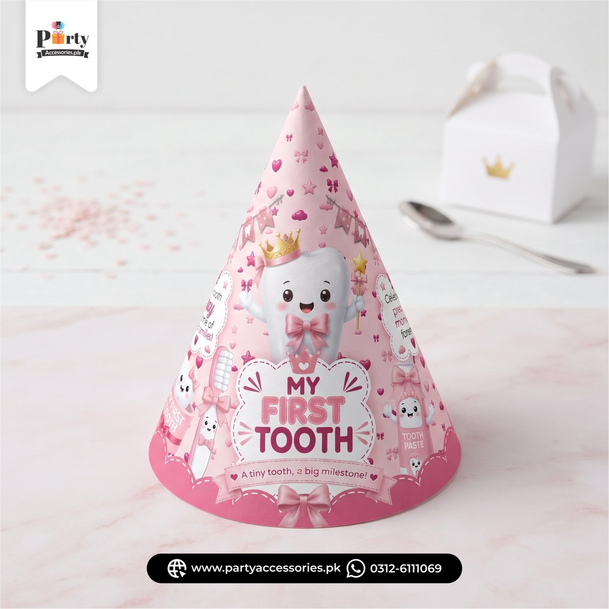 Cone shape caps to celebrate First tooth theme party