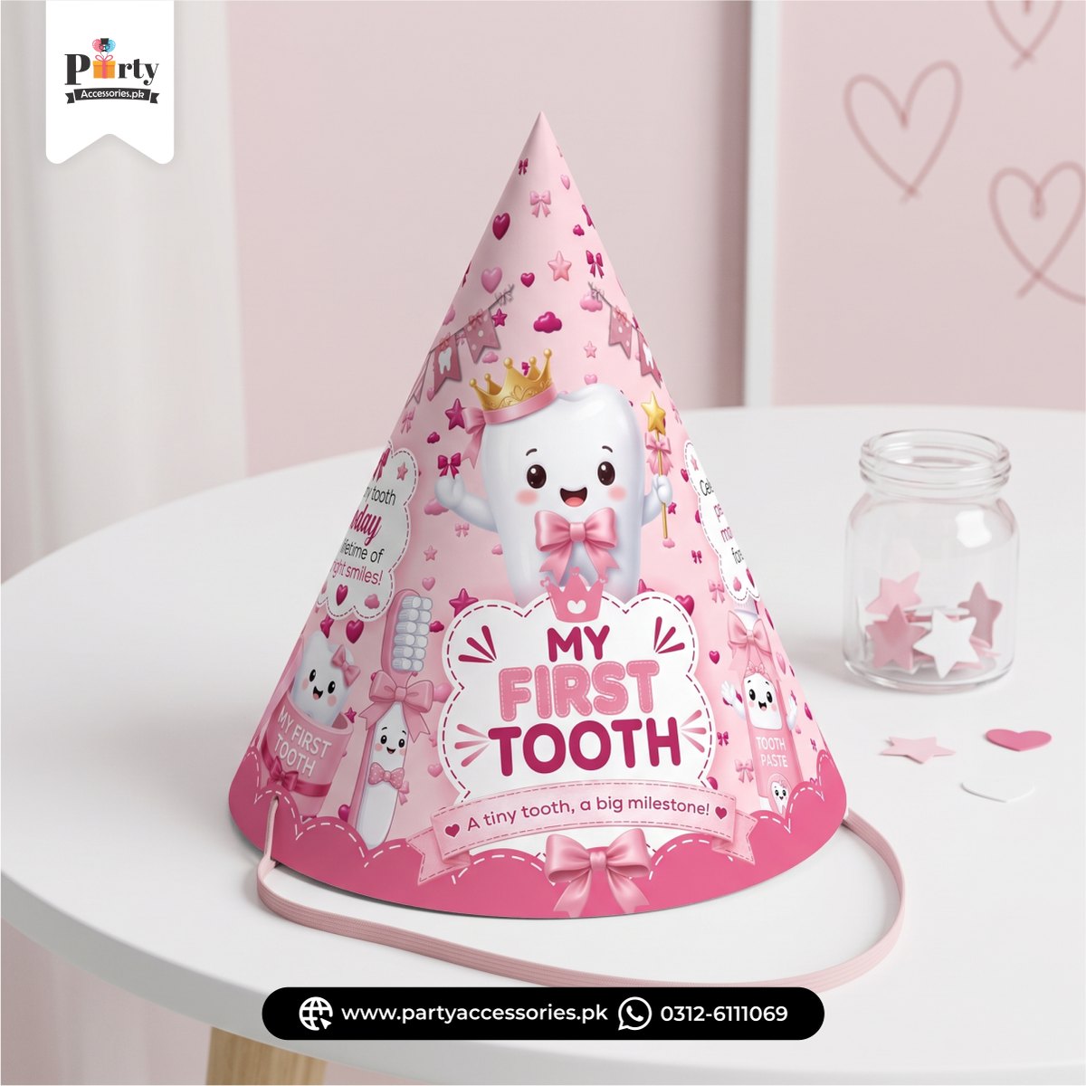 First tooth party girl party celebration cone cap