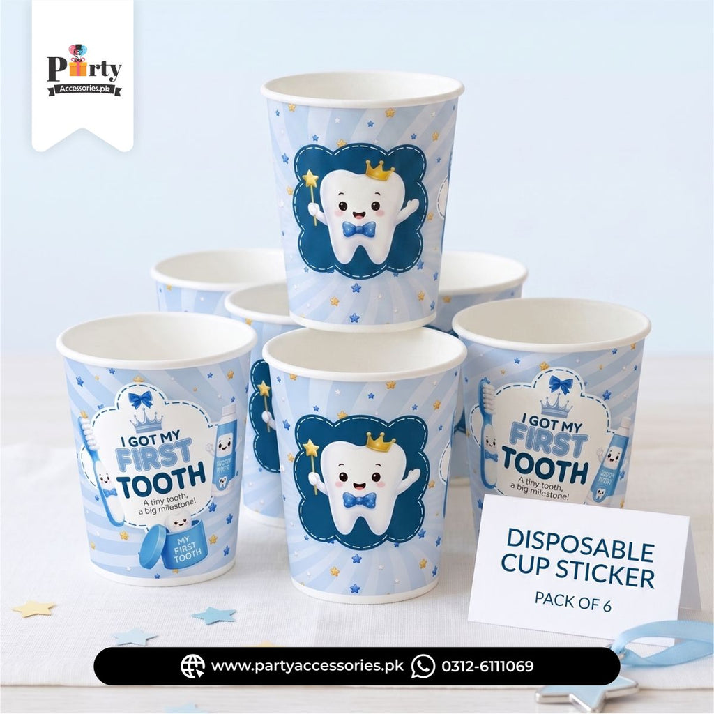 First tooth table decorations | 6 disposable Paper cups in Blue