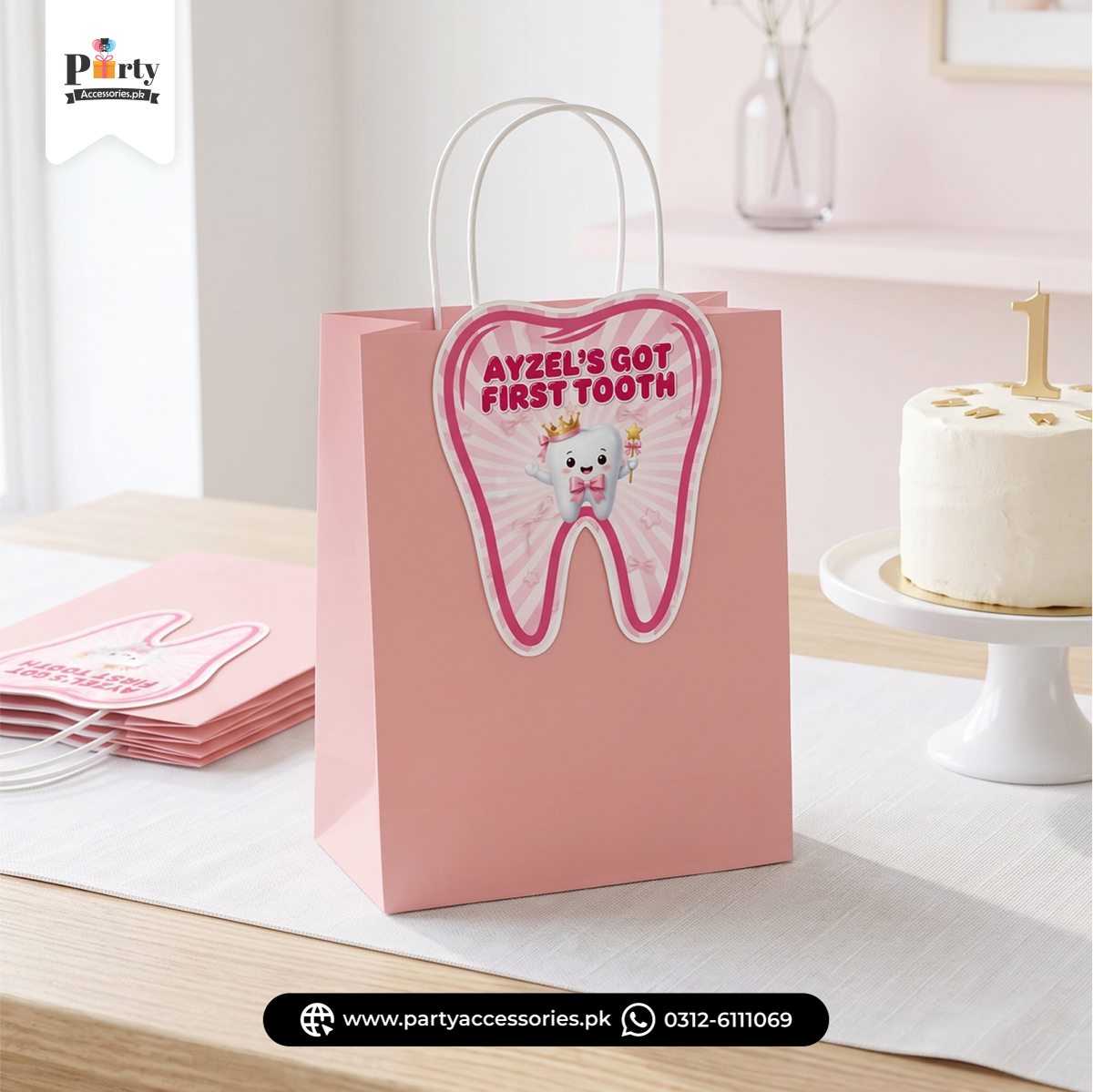 First Tooth Girl Theme Goody Bags – Party Favor Bags (Pack of 6)
