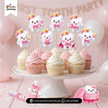 first tooth cupcake toppers in pink