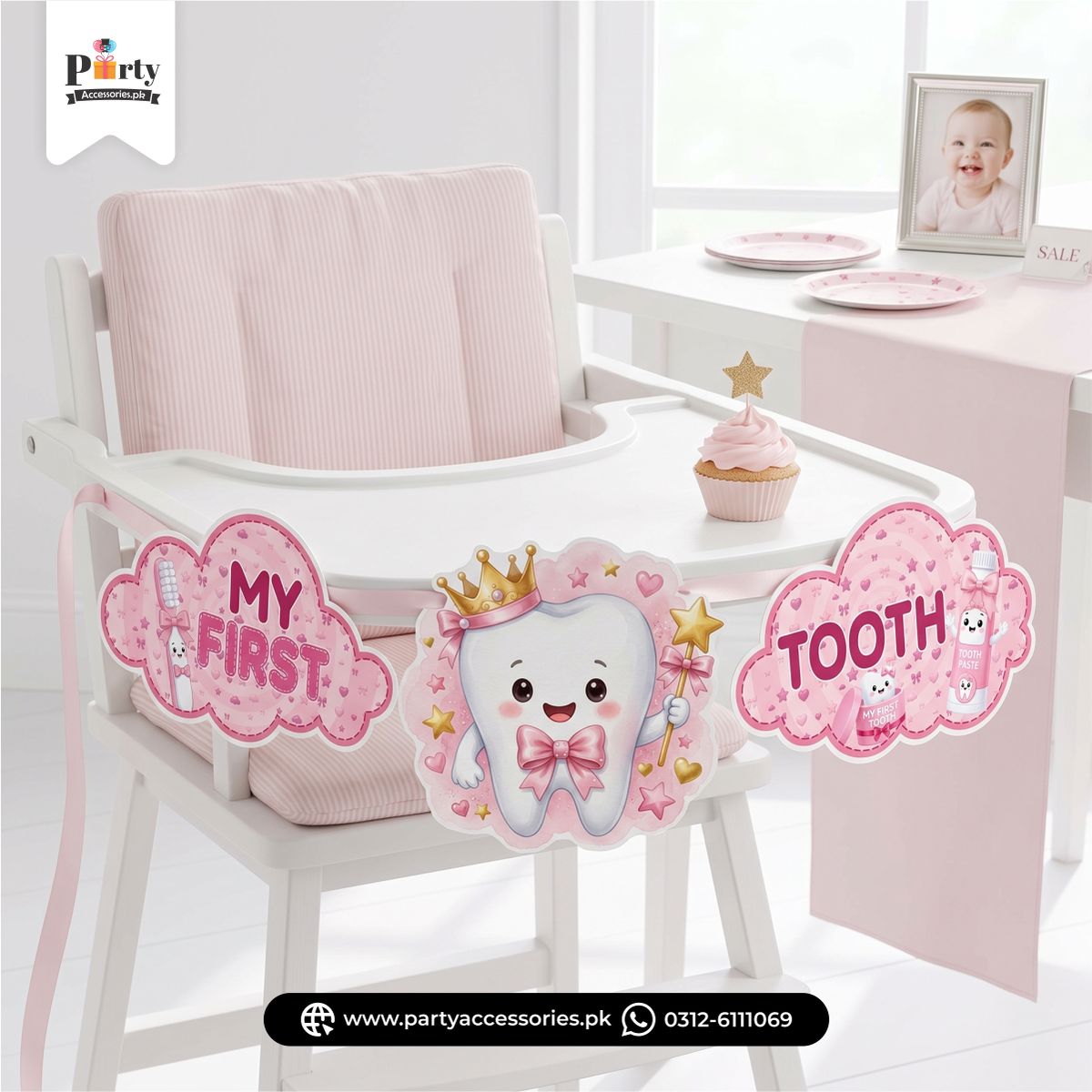 My first tooth girl theme chair banner