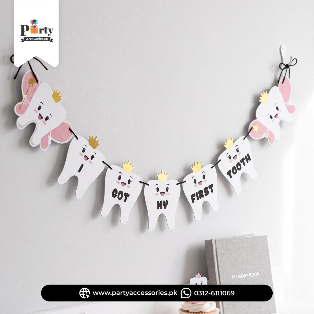 I got my first tooth wall decoration bunting banner in Pink