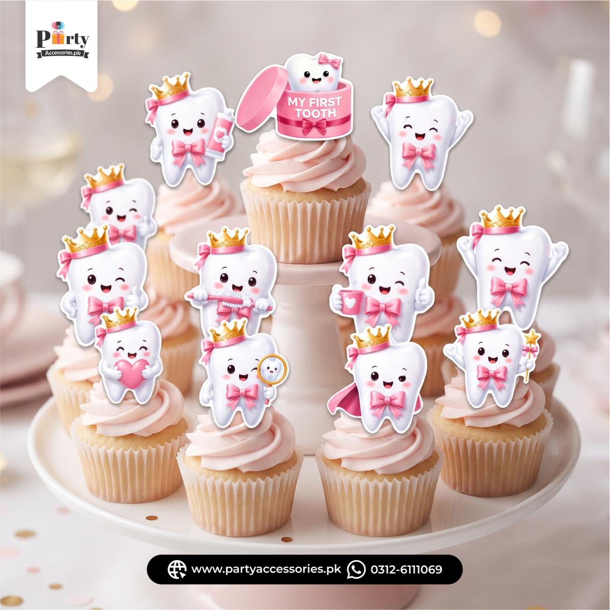 My first tooth party cake decortion cupcake toppers
