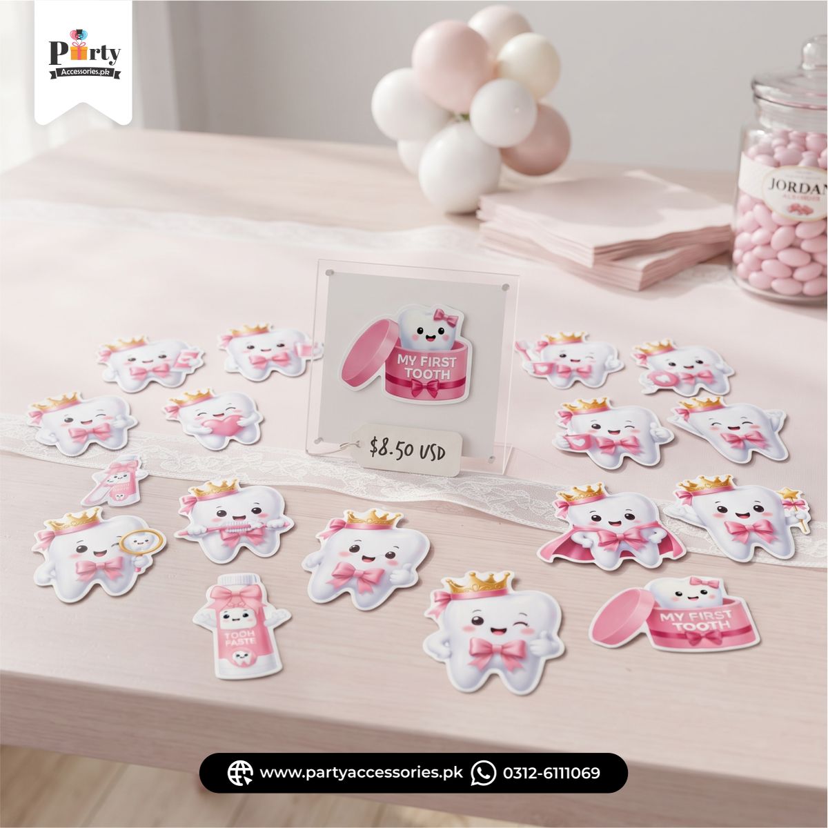 Stickers cutout for First tooth party decoration