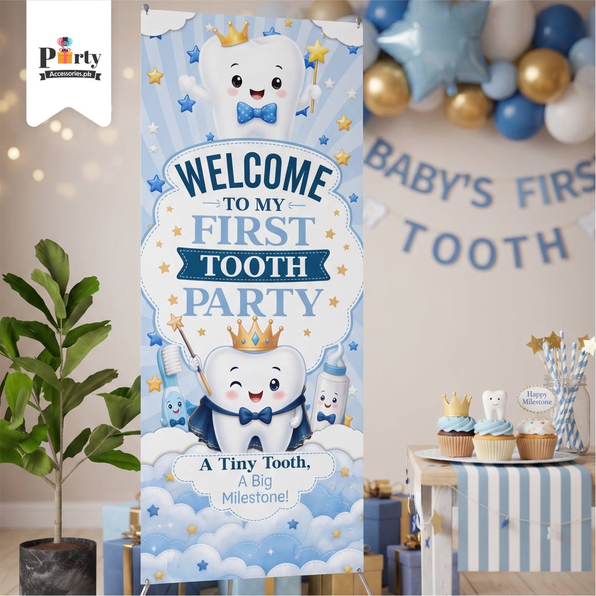 Welcome standee for first tooth boy party