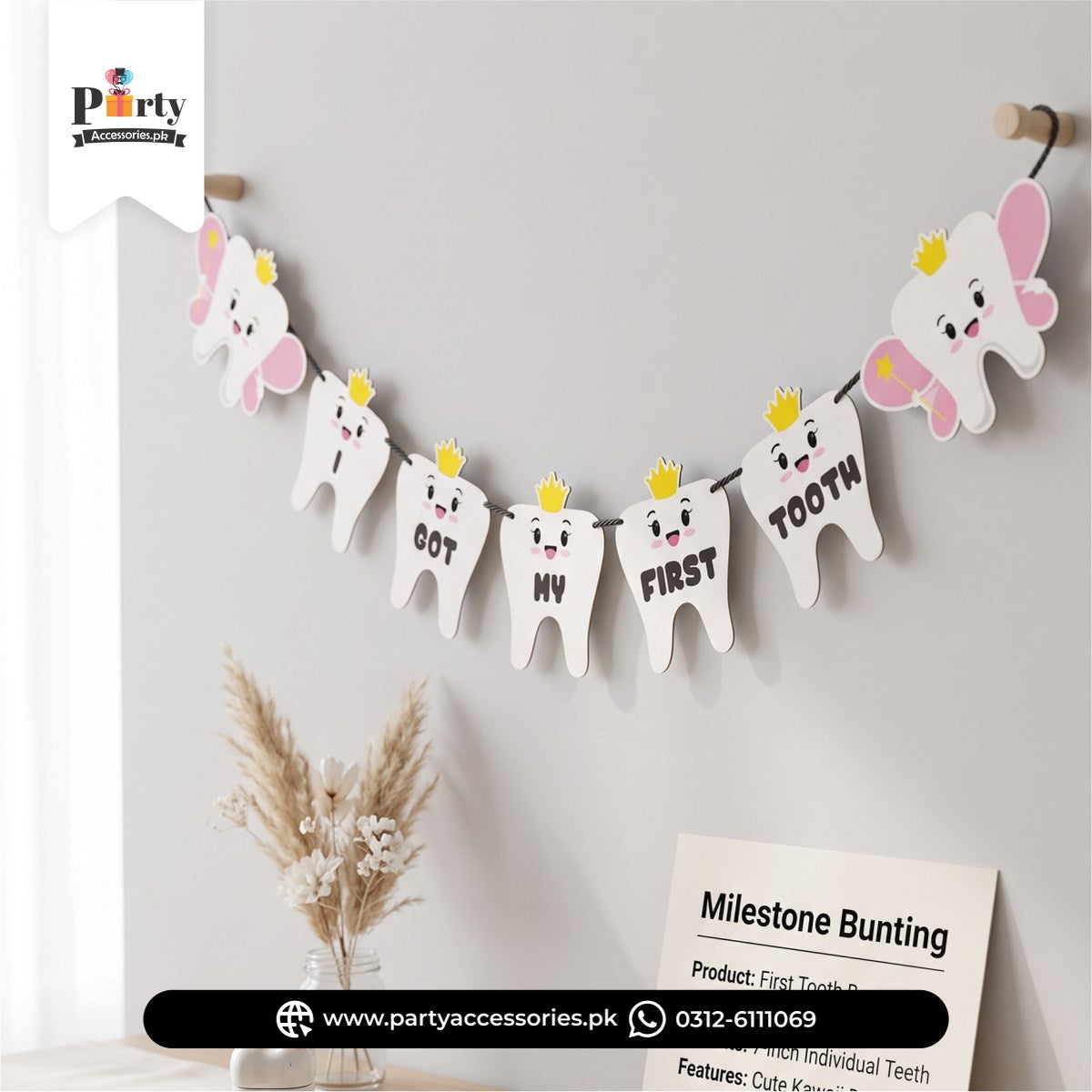 First tooth girl party decoration bunting banner