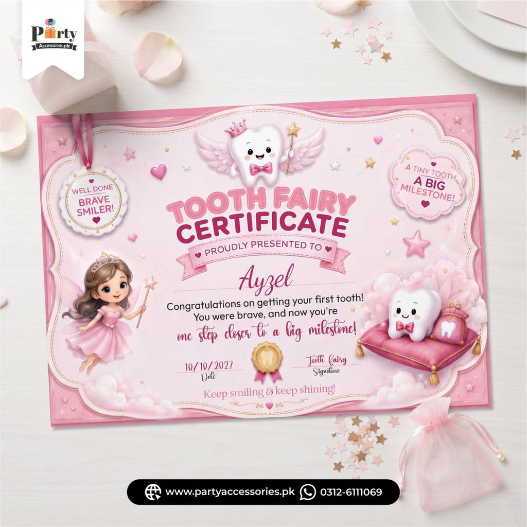 Tooth Fairy Certificate for First tooth party memories 