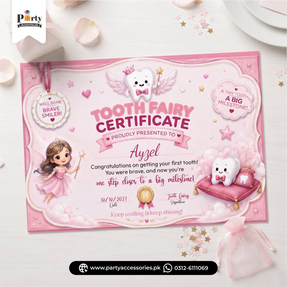 Tooth Fairy Certificate for First tooth party memories 