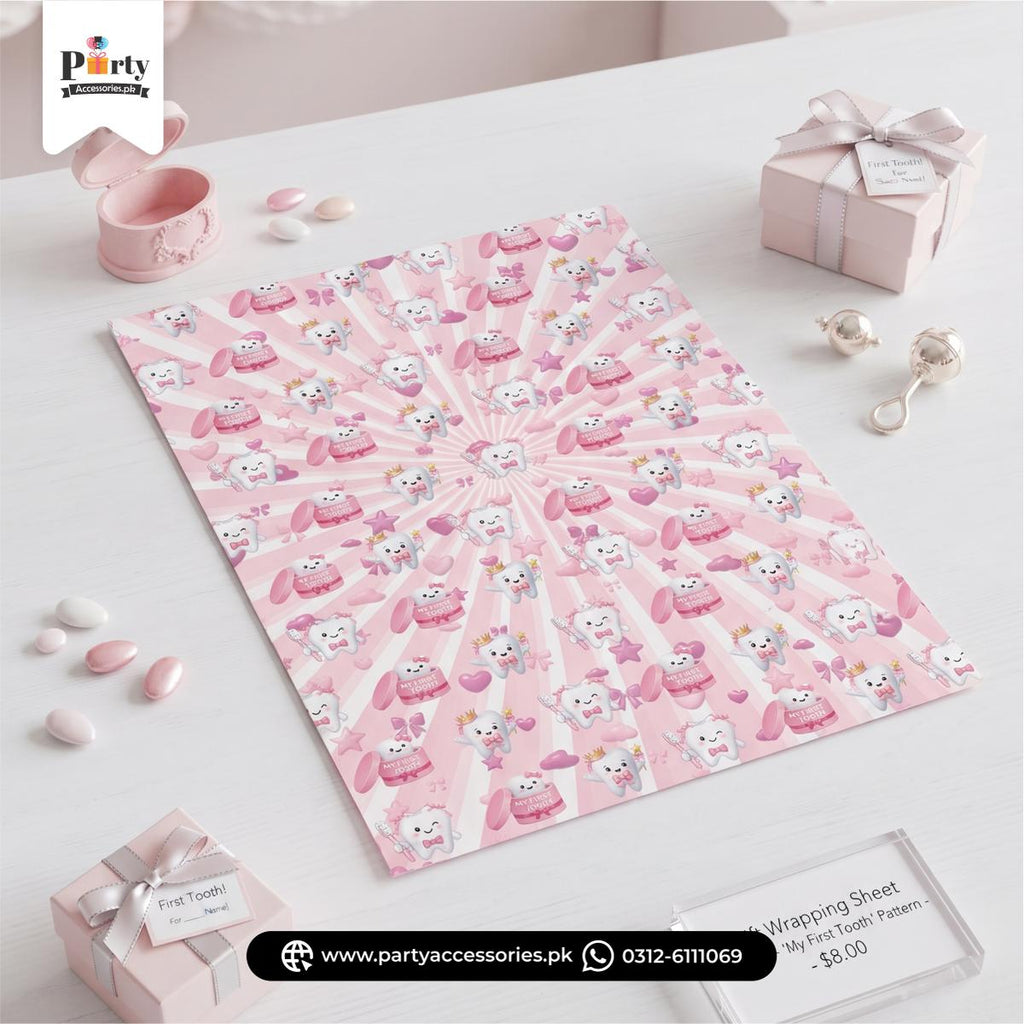 First Tooth girl theme gift wrapping sheet