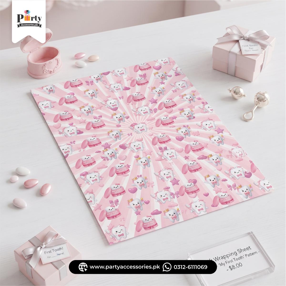 First Tooth girl theme gift wrapping sheet