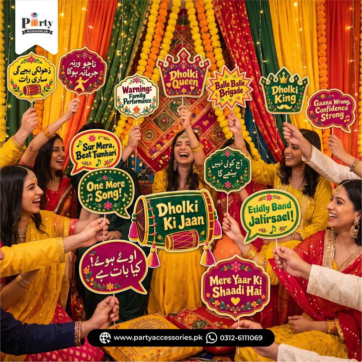 Dholki Night Party Celebration Photo Props – Colorful Festive Props