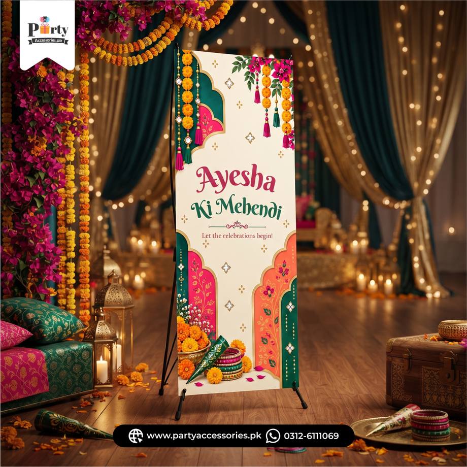 Customized Mayoun / Mehndi decorations | Welcome standee for mehendi event
