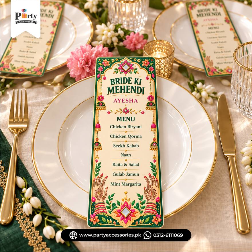 Mehendi Table Menu Cards