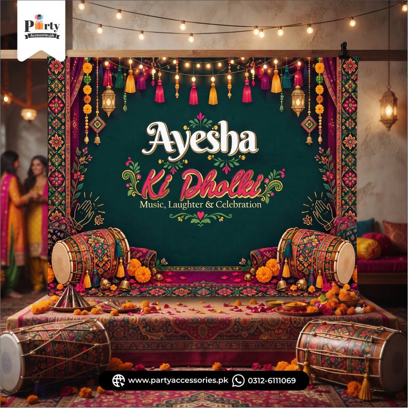 Customized Dholki Party Wall Decoration Backdrop – Wedding Party Decor