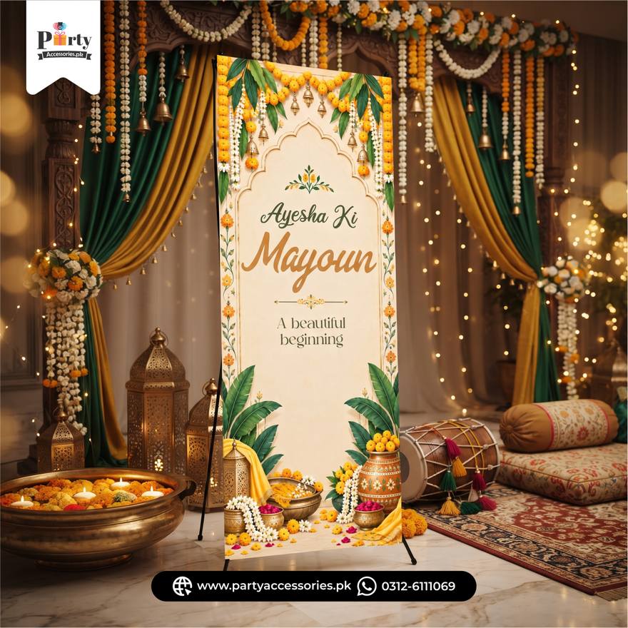 Customized Mayoun / Mehndi decorations | Welcome standee for mehendi event