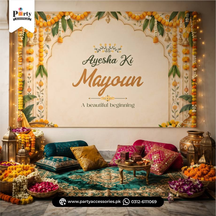 Customized Mehndi Theme Wall Backdrop – Wedding & Mehndi Party Decoration
