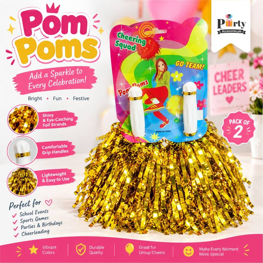 Cheerleading Pom Poms – Shiny Party & Sports Cheer Props