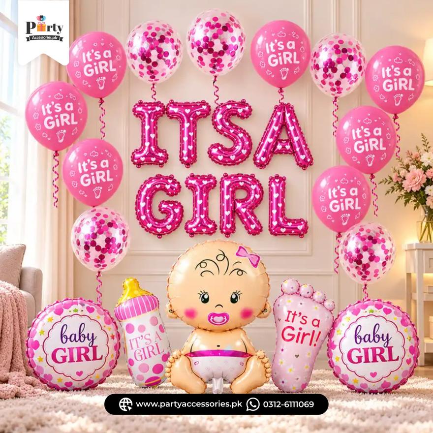 Baby Girl Balloon Decoration Set – Pink Theme Welcome Baby Party Décor Kit