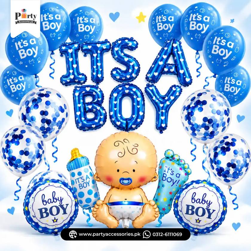 Baby Boy Balloon Decoration Set – It’s a Boy Welcome Party Décor Kit