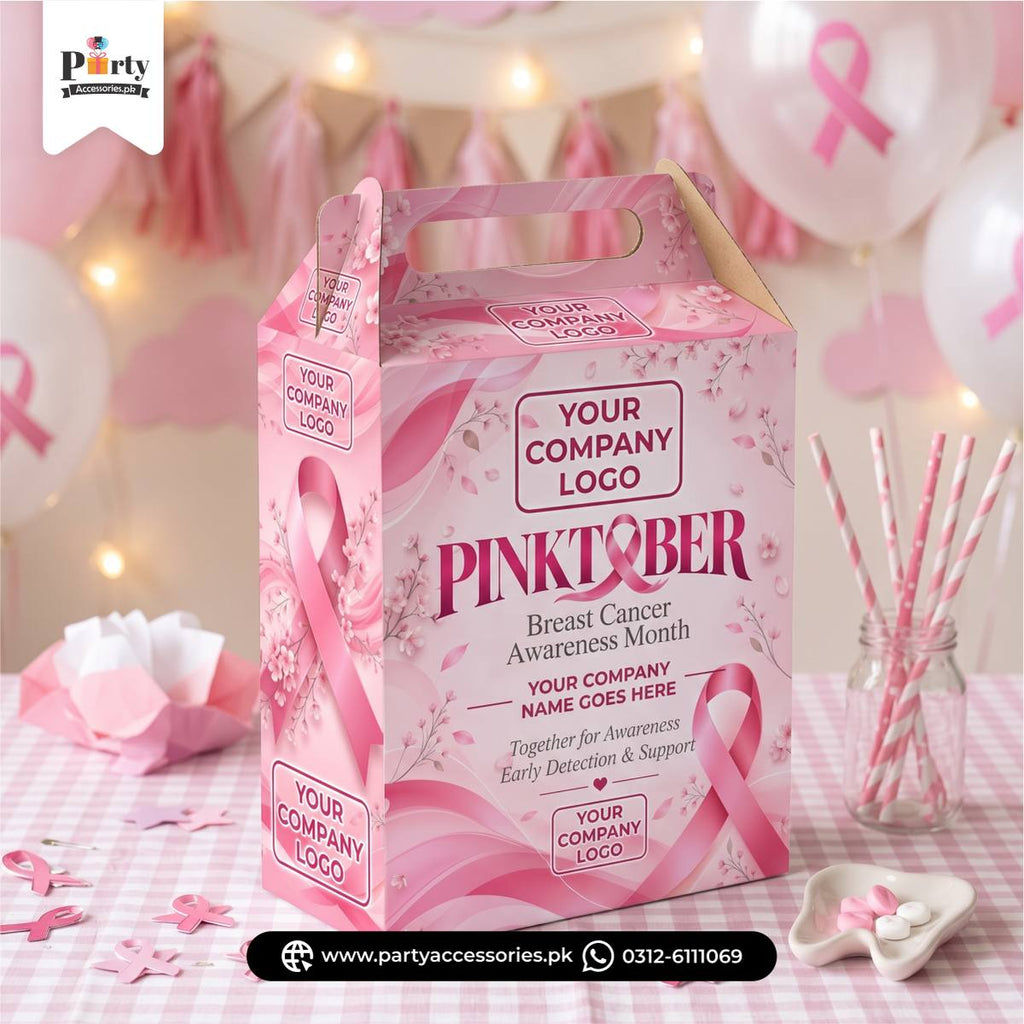 Pinktober Theme Printed Goody Boxes with Handle