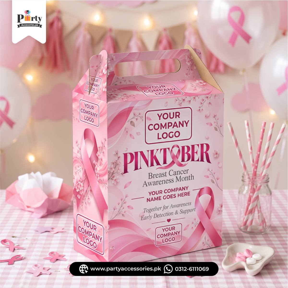 Pinktober Theme Printed Goody Boxes with Handle