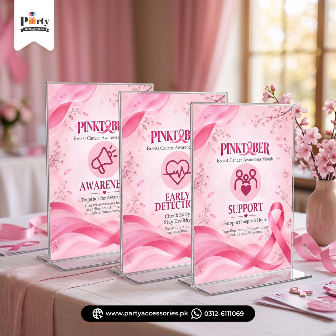 Acrylic table holder or pinktober event 