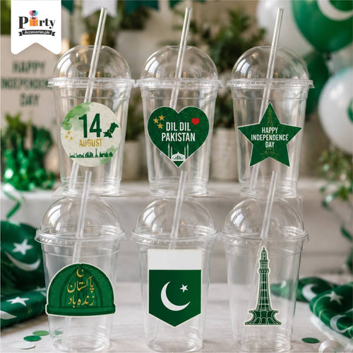 14 August Theme Transparent Glass & Straws for Shakes & Drinks