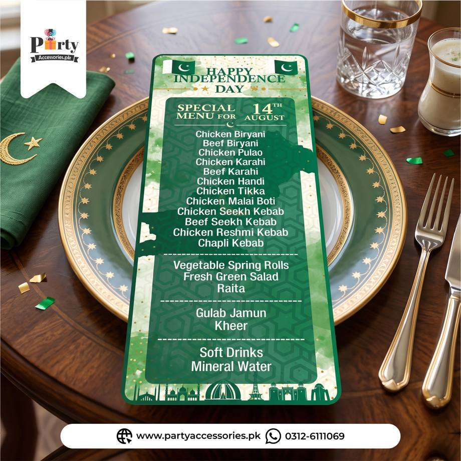Pakistan Independence Table Menu Cards