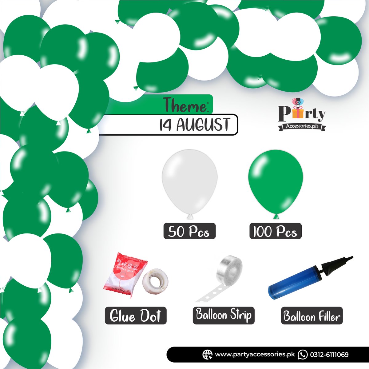 14 August Color Theme Balloon Arch Kit – Garland Set with 150 Balloons & Stickers