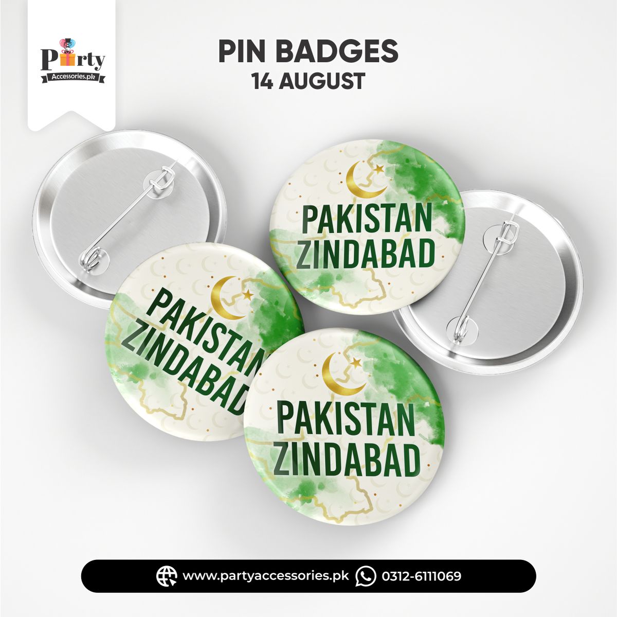 Pakistan Zindabad Pin Badges of 14 August Celebration
