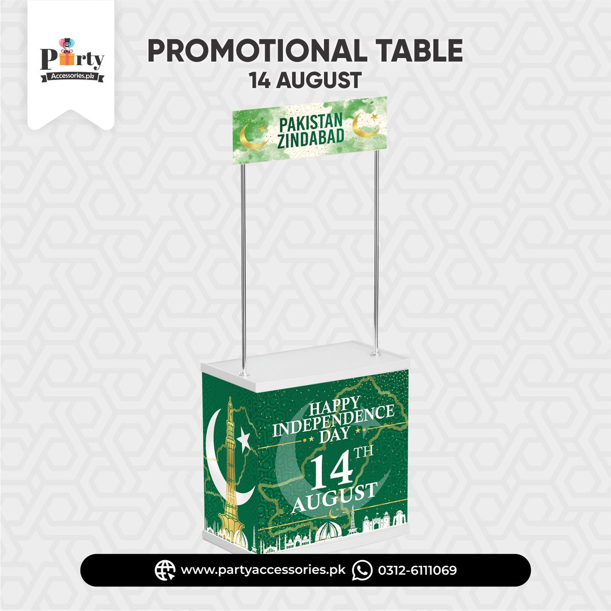 14 August Theme Party Kiosk Stand – Custom Promotional Display Table