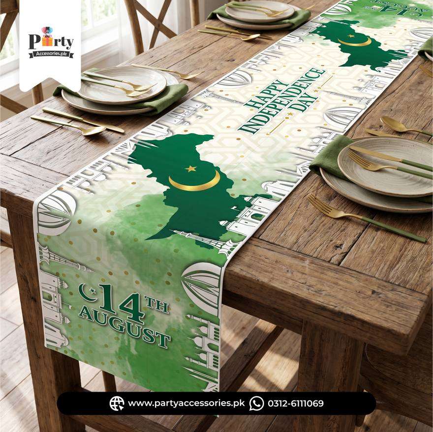 14 August Theme Table Runner for Pakistan Independence Day Table Decoration