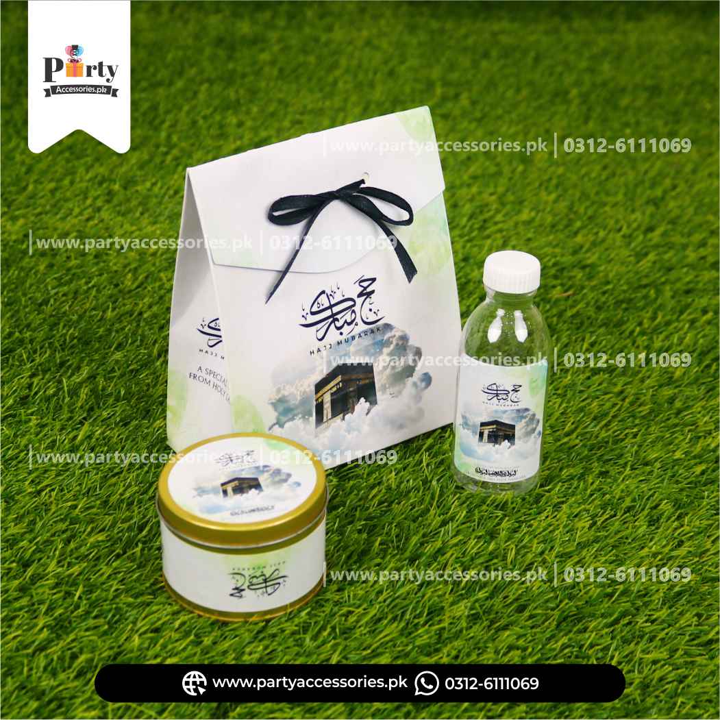 Hajj tabaruk Giveaway Packaging premium pouch | Tabaruk pouch, Zam Zam Bottle, Tin box for dates| Pack of 6 sets