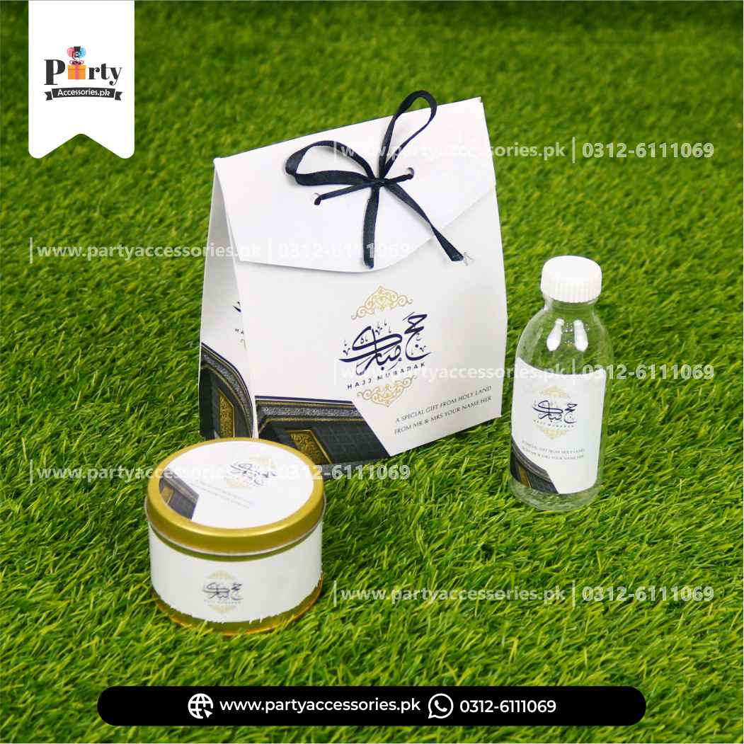 Hajj tabaruk Giveaway Packaging premium pouch | Tabaruk pouch, Zam Zam Bottle, Tin box for dates| Pack of 6 sets