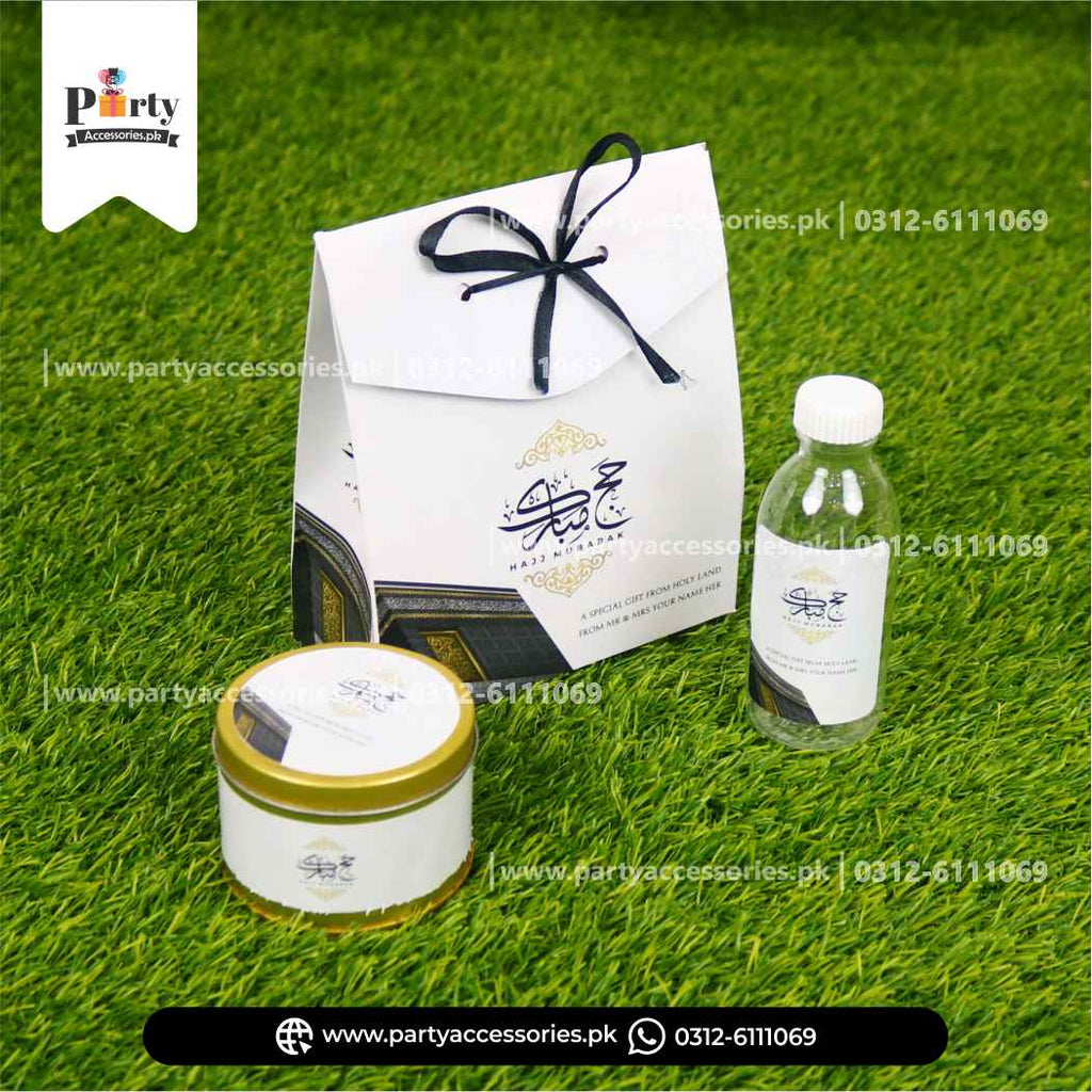 Hajj tabaruk Giveaway Packaging premium pouch | Tabaruk pouch, Zam Zam Bottle, Tin box for dates| Pack of 6 sets