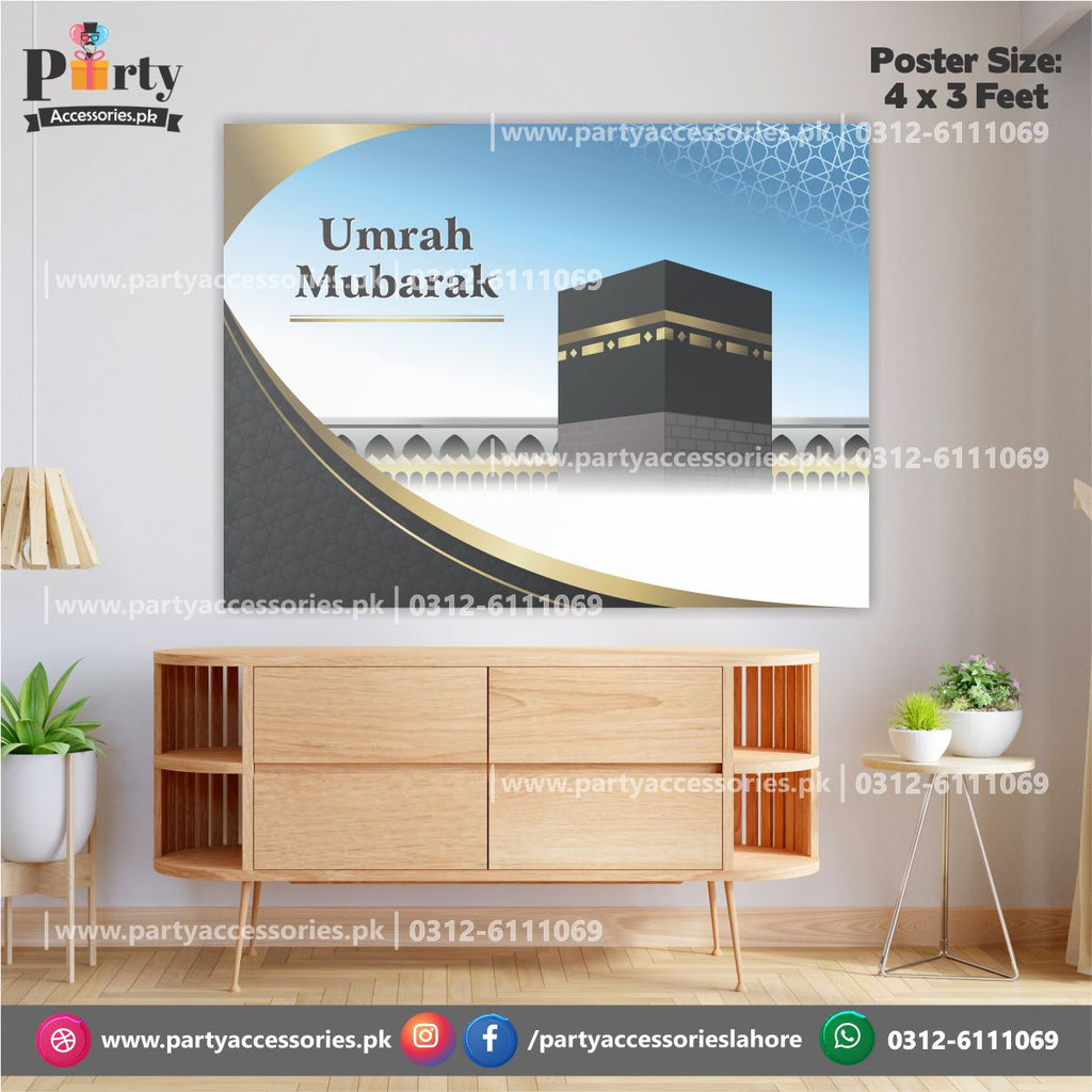 Customized Umrah Mubarak Wall Decoration poster on Panaflex in elegant Black shade