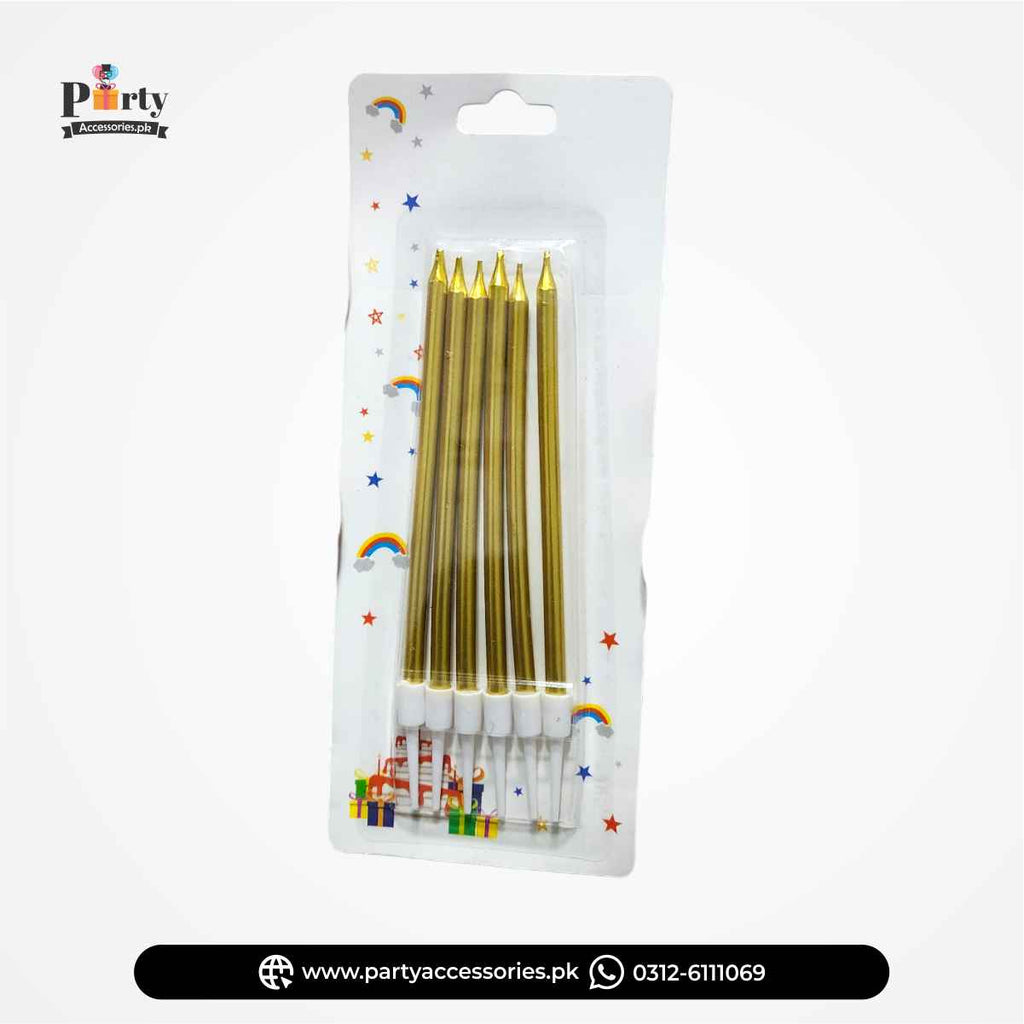 Chrome Finished Slim Long Candles in 6 Beautify Colors for Cakes Decoration | Pack of 6