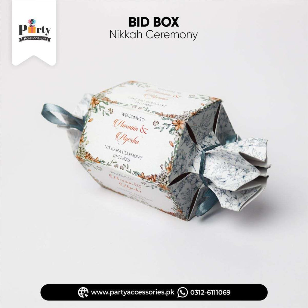BLUE FLORAL BID BOXES FOR WEDDING  GUEST