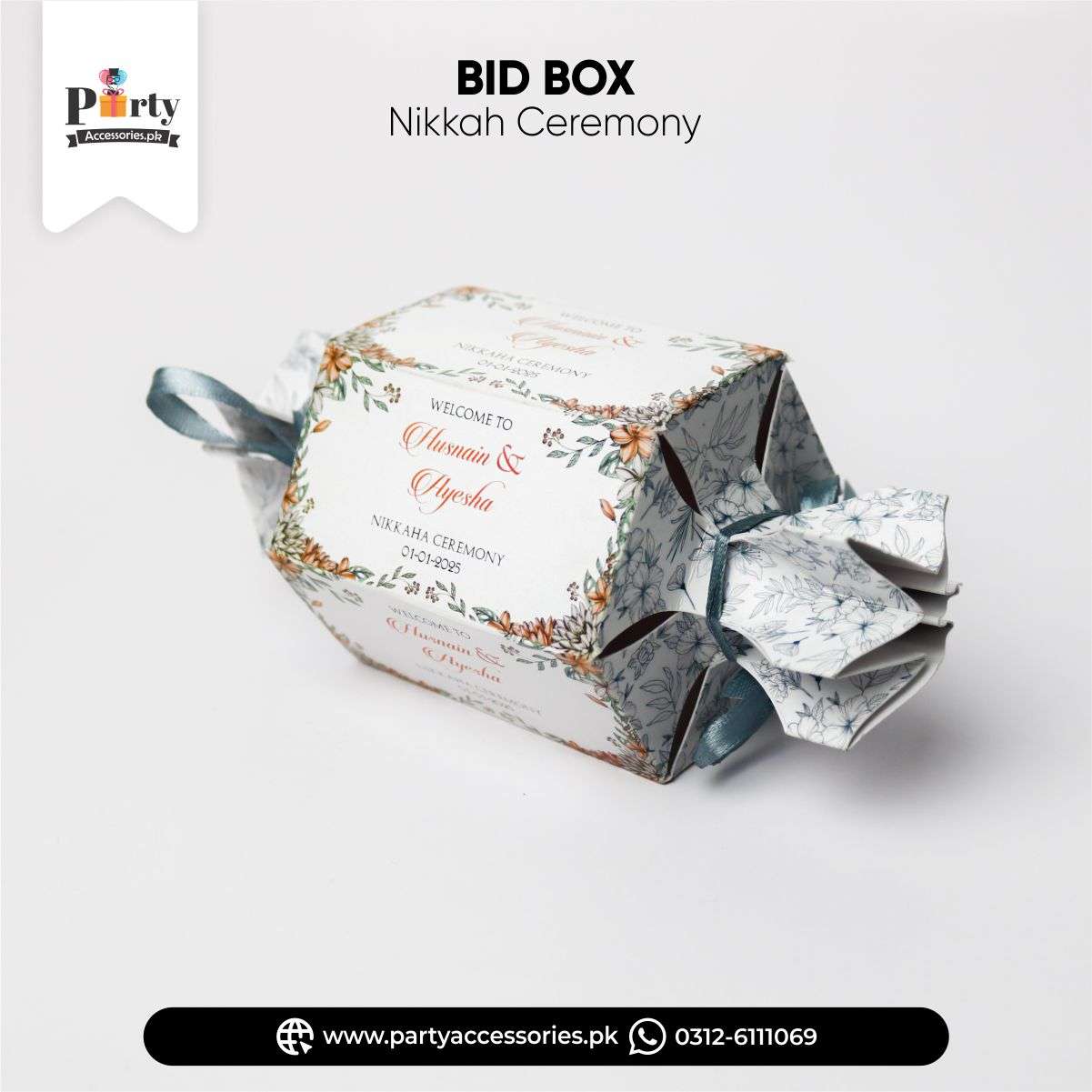 BLUE FLORAL BID BOXES FOR WEDDING  GUEST