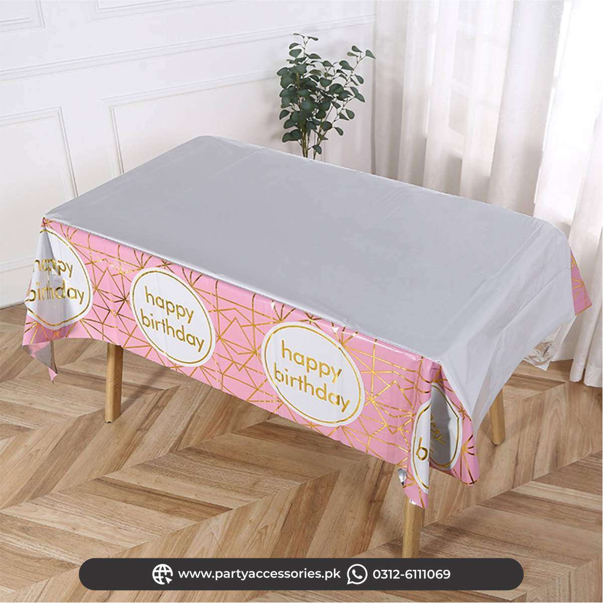happy birthday table top sheet cover pink foil