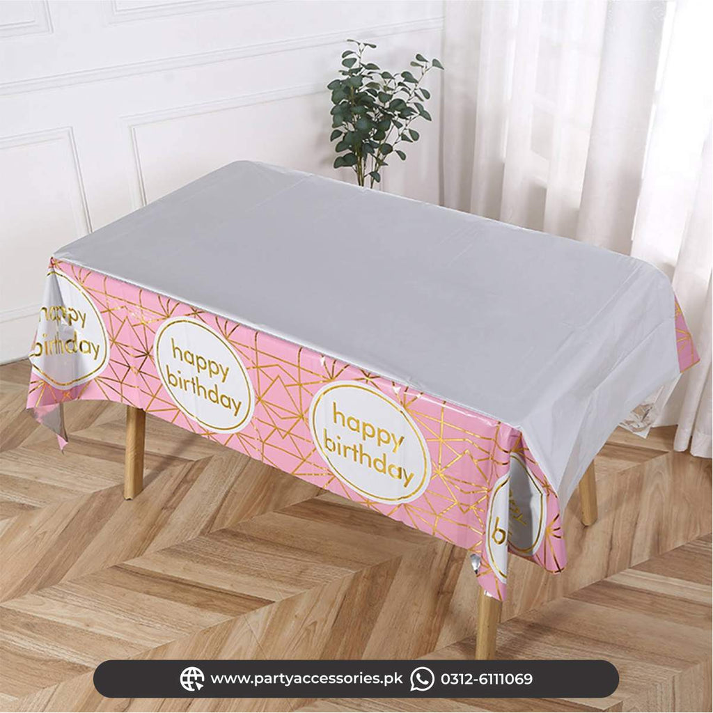 happy birthday table top sheet cover pink foil