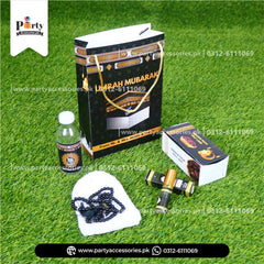 6 bags - 6 bottles - 6 date boxes - 6 tasbeeh - 6 caps - 6 ittar