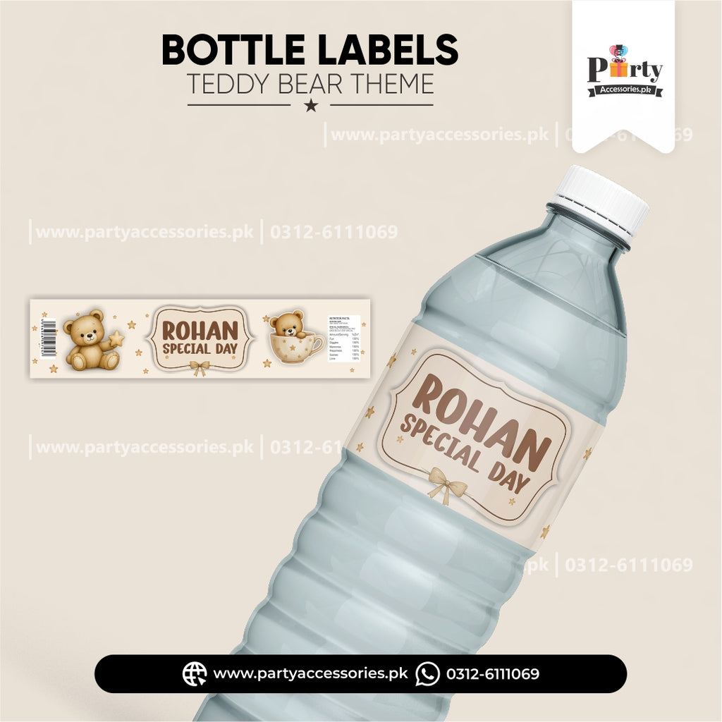 Teddy Bear Theme Personalized Bottle Label Wraps